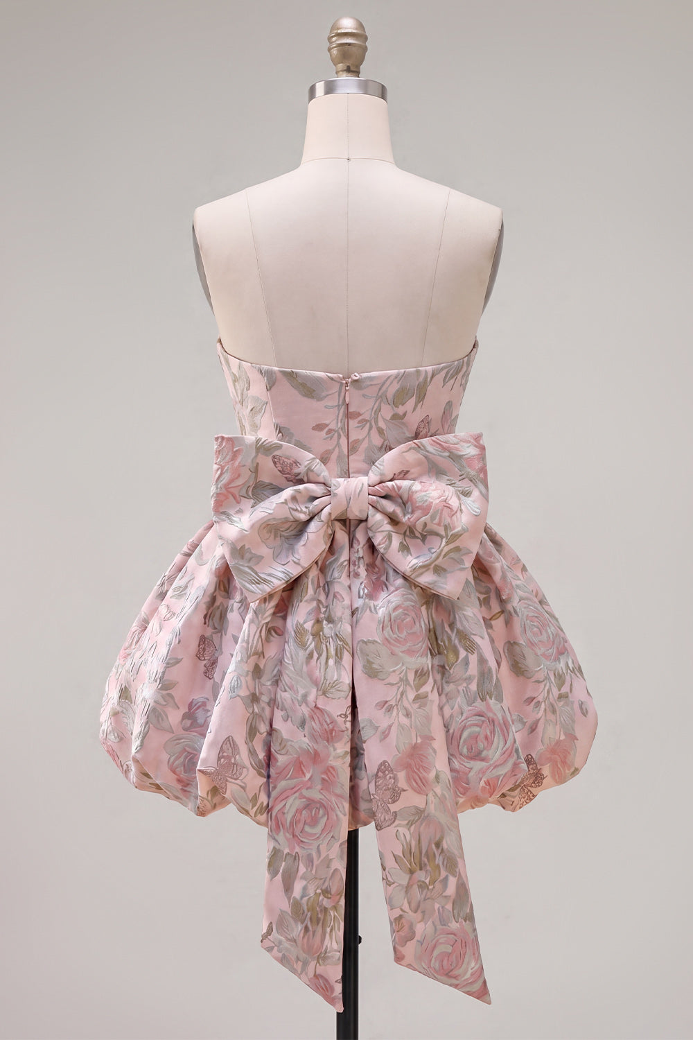 Strapless A Line Jacquard Fuchsia Short Homecoming Dress with Bow