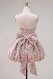 Strapless A Line Jacquard Fuchsia Short Homecoming Dress with Bow