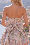 Strapless A Line Jacquard Fuchsia Short Homecoming Dress with Bow