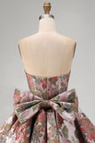 Strapless A Line Jacquard Fuchsia Short Homecoming Dress with Bow