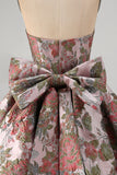 Strapless A Line Jacquard Fuchsia Short Homecoming Dress with Bow