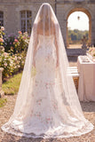 White Red Flower Corset Sweep Train Mermaid Beach Wedding Dress with Veils