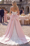 Sparkly White Mermaid Floral Sweep Train Sweetheart Wedding Dress with Cape