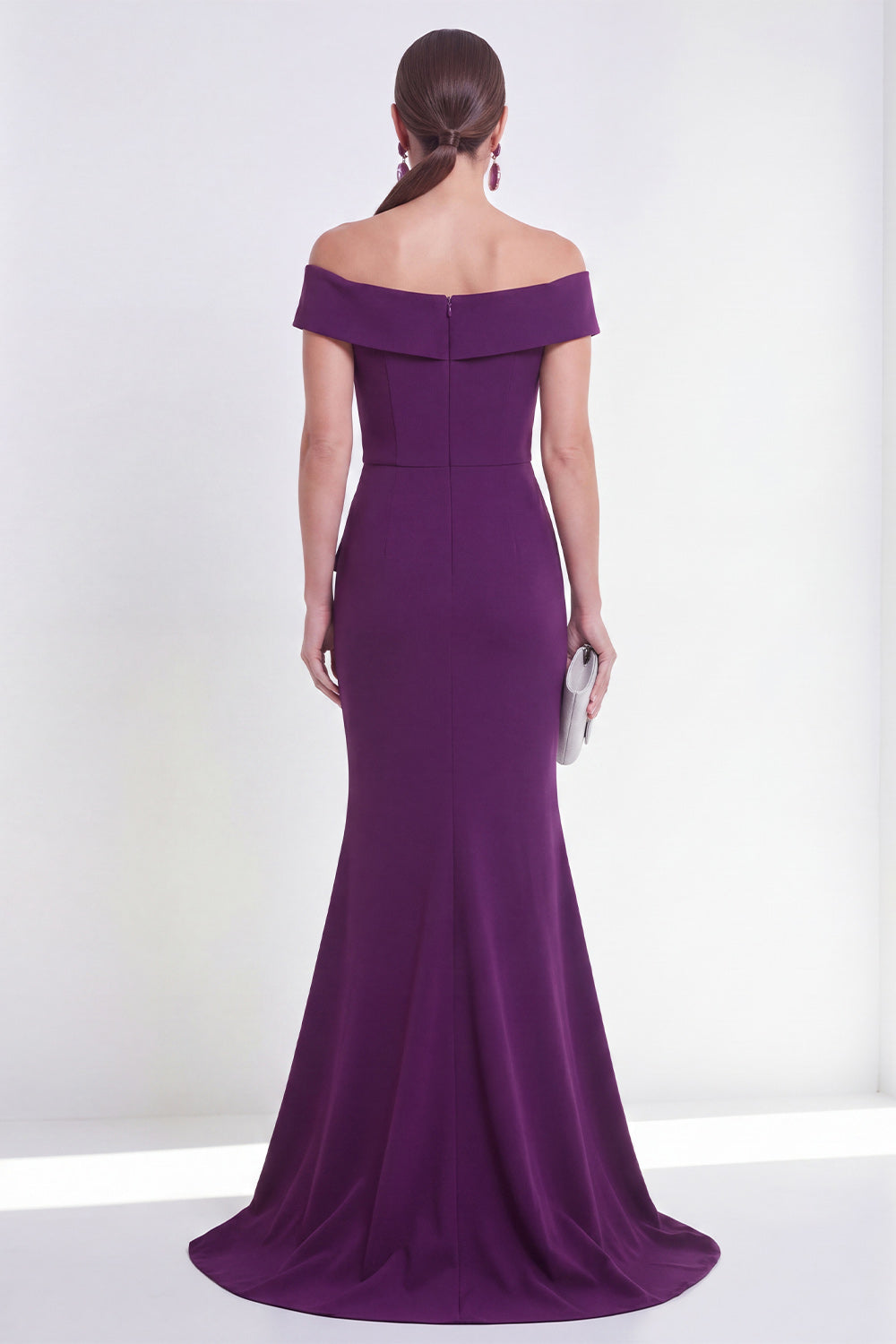 Off the Shoulder Purple Ruched Long Mermaid Formal Dress with Slit