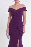 Off the Shoulder Purple Ruched Long Mermaid Formal Dress with Slit