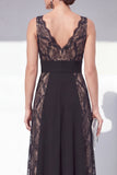 V-Neck Black Floral Long A Line Lace Formal Dress