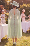 Midi Bodycon Green V-Neck Floral Mother of the Bride Dress with Cape