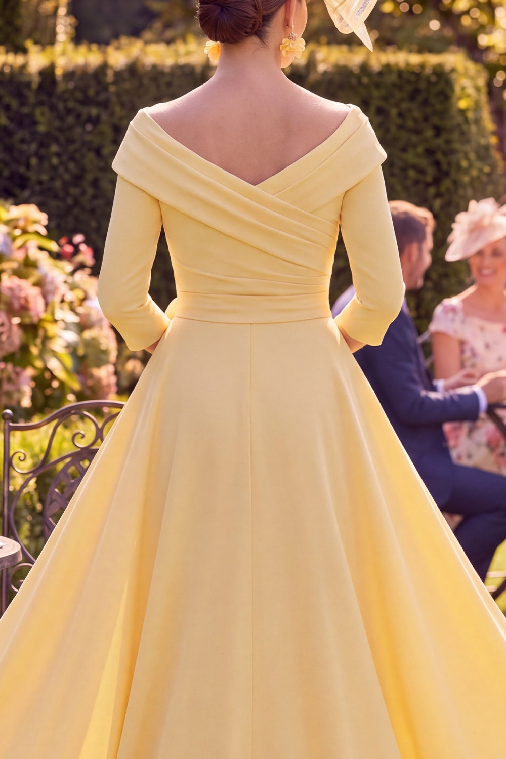 Sheath Long Butter Yellow Floral Ruched Mother of the Bride Dress with Cape