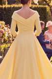 Sheath Long Butter Yellow Floral Ruched Mother of the Bride Dress with Cape