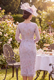 Sparkly Lilac Midi Bodycon Beaded Floral Mother of the Bride Dress with Cape