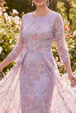 Sparkly Lilac Midi Bodycon Beaded Floral Mother of the Bride Dress with Cape