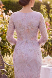 Sparkly Lilac Midi Bodycon Beaded Floral Mother of the Bride Dress with Cape