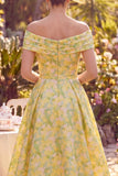 A Line Maxi Butter Yellow Floral Off the Shoulder Mother of the Bride Dress