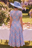 Sparkly Blue Maxi A Line Boat Neck Beaded Floral Mother of the Bride Dress