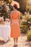Orange Ruched A Line Maxi One Shoulder Mother of the Bride Dress