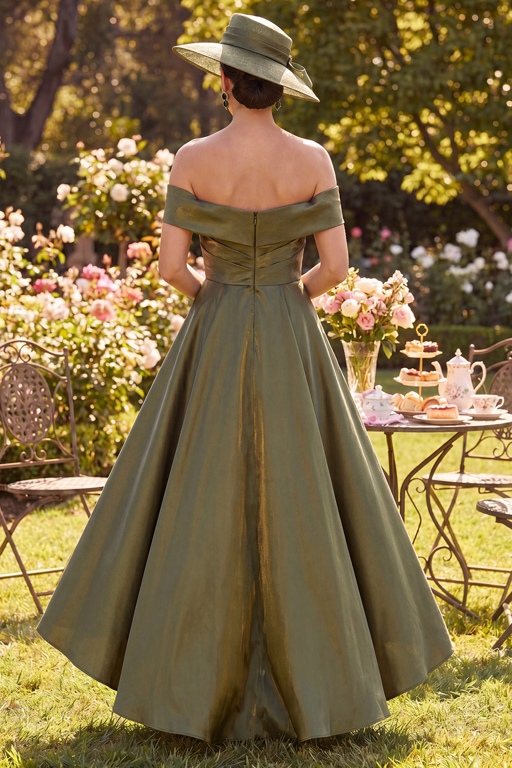 Zapakasa Women Olive Long Mother of the Bride Dress Off the Shoulder A Line  Ruched Formal Dress
