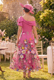 Fuchsia A Line Maxi Floral One Shoulder Mother of the Bride Dress with Bow