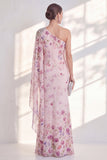 Lilac Mermaid Long Floral Beaded Mother of the Bride Dress with Side Cape
