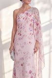 Lilac Mermaid Long Floral Beaded Mother of the Bride Dress with Side Cape