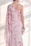 Lilac Mermaid Long Floral Beaded Mother of the Bride Dress with Side Cape