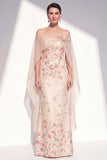 Apricot Mermaid Long Floral Strapless Mother of the Bride Dress with Cape