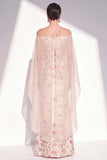 Apricot Mermaid Long Floral Strapless Mother of the Bride Dress with Cape