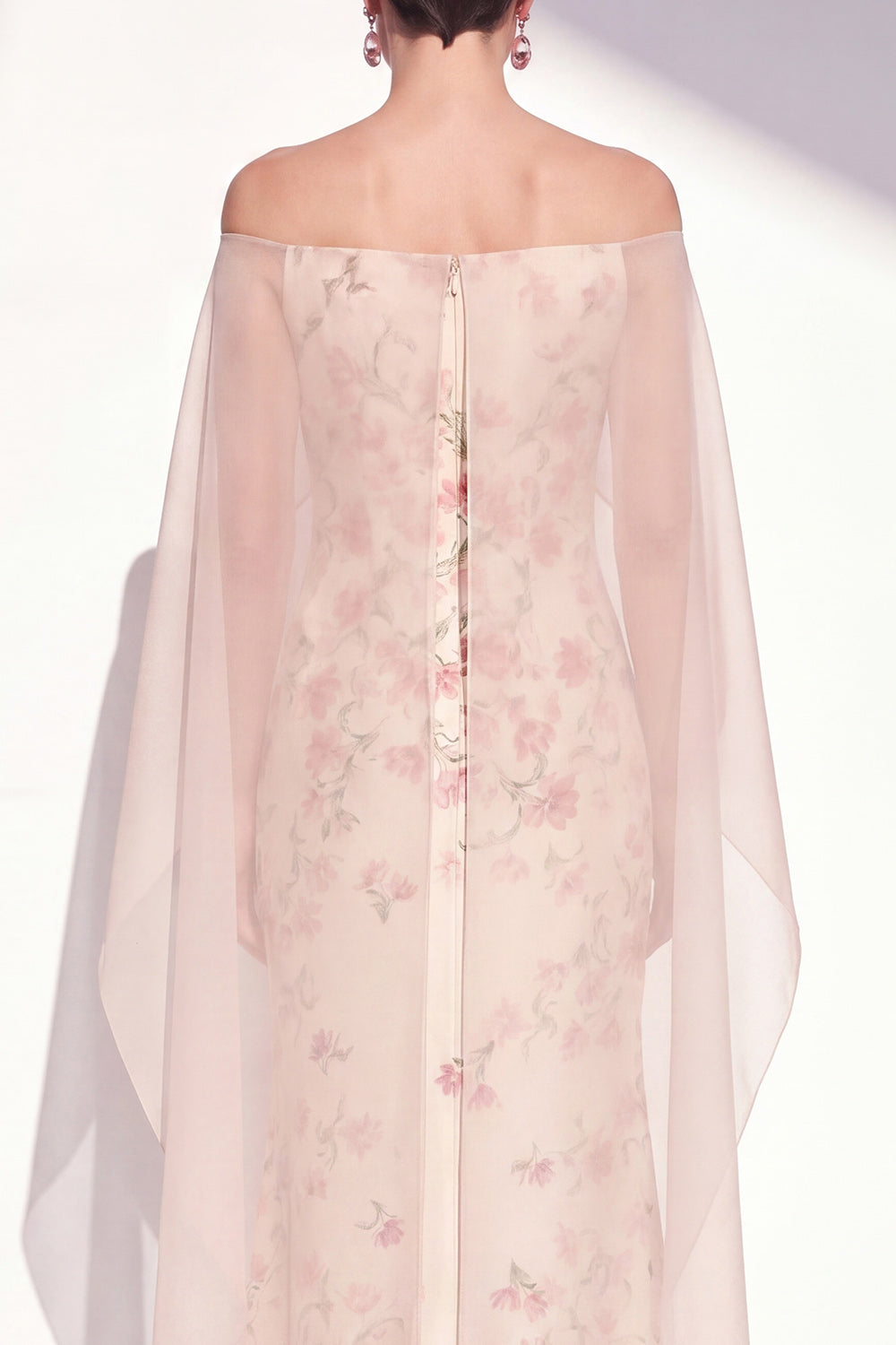 Apricot Mermaid Long Floral Strapless Mother of the Bride Dress with Cape