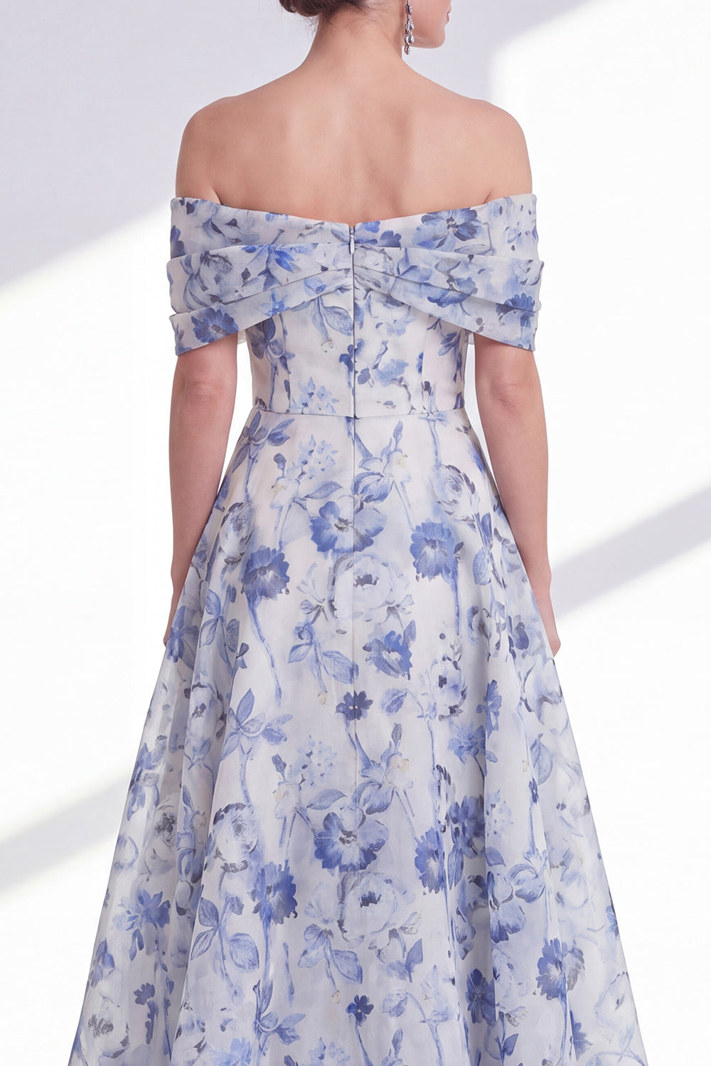 Zapakasa Women Blue Floral Long Mother of the Bride Dress A Line Off the  Shoulder Wedding Guest Dress