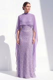 Sparkly Purple Mermaid Long Beaded Mother of the Bride Dress with Cape