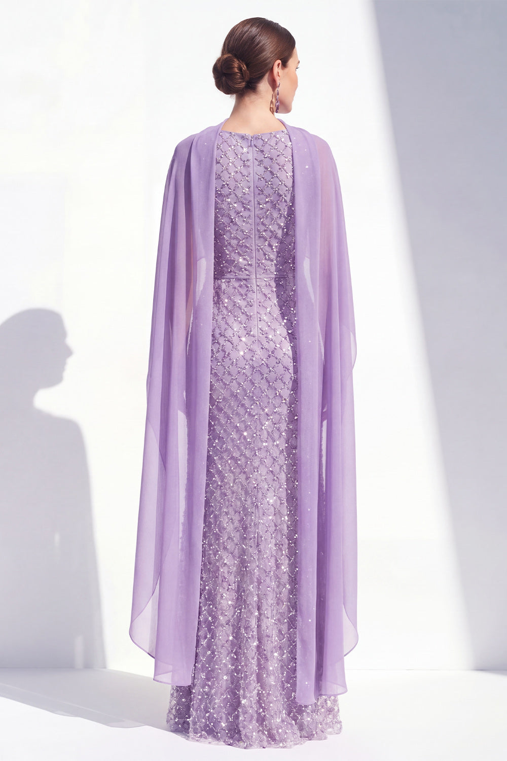 Sparkly Purple Mermaid Long Beaded Mother of the Bride Dress with Cape