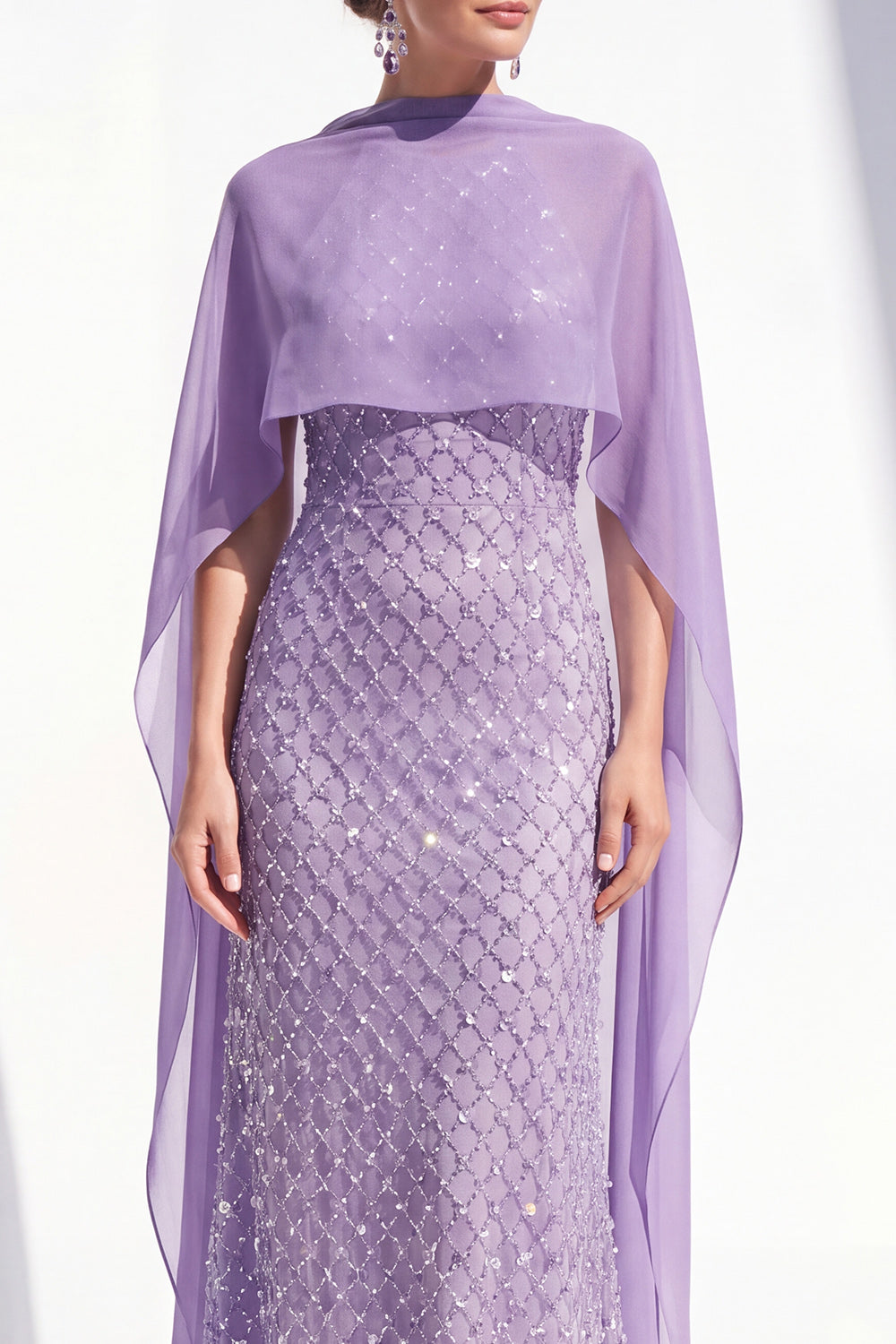 mother of the bride purple dress Zapakasa Women Sparkly Purple Long Beaded Mother of the Bride Dress with Cape Mermaid Evening Dress
