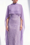 Sparkly Purple Mermaid Long Beaded Mother of the Bride Dress with Cape