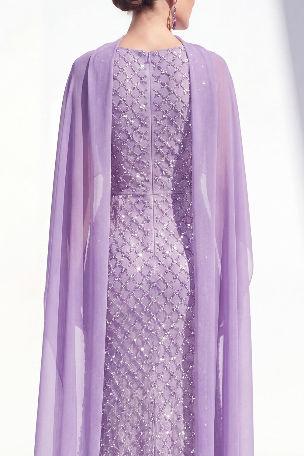 Sparkly Purple Mermaid Long Beaded Mother of the Bride Dress with Cape