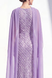 Sparkly Purple Mermaid Long Beaded Mother of the Bride Dress with Cape