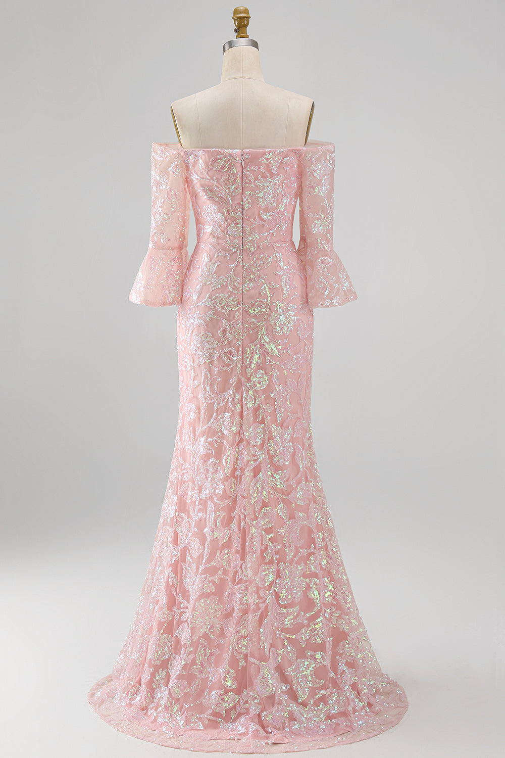 Sparkly Blush Floral Mermaid Long Beaded Mother of the Bride Dress with Sleeves