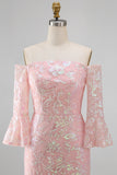 Sparkly Blush Floral Mermaid Long Beaded Mother of the Bride Dress with Sleeves