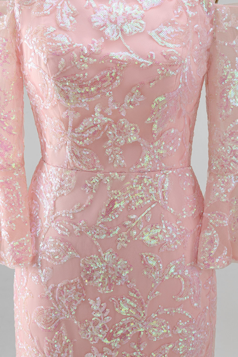 Sparkly Blush Floral Mermaid Long Beaded Mother of the Bride Dress with Sleeves