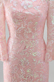 Sparkly Blush Floral Mermaid Long Beaded Mother of the Bride Dress with Sleeves