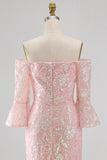 Sparkly Blush Floral Mermaid Long Beaded Mother of the Bride Dress with Sleeves