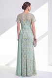 Long Floral Beaded Green Mermaid Mother of the Bride Dress with Side Cape