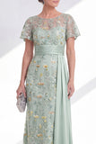 Long Floral Beaded Green Mermaid Mother of the Bride Dress with Side Cape
