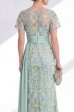 Long Floral Beaded Green Mermaid Mother of the Bride Dress with Side Cape
