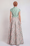 Navy Long Jacquard A Line Floral Mother of the Bride Dress with Bow