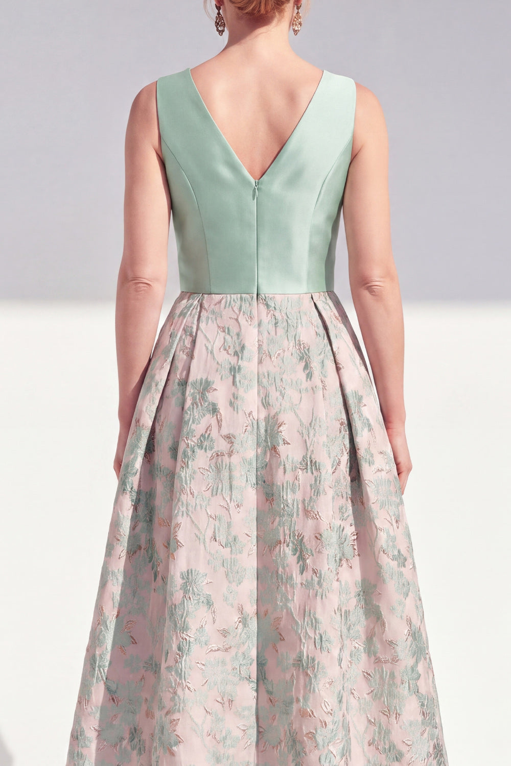 V-Neck Navy Maxi Jacquard A Line Floral Mother of the Bride Dress