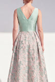 V-Neck Navy Maxi Jacquard A Line Floral Mother of the Bride Dress