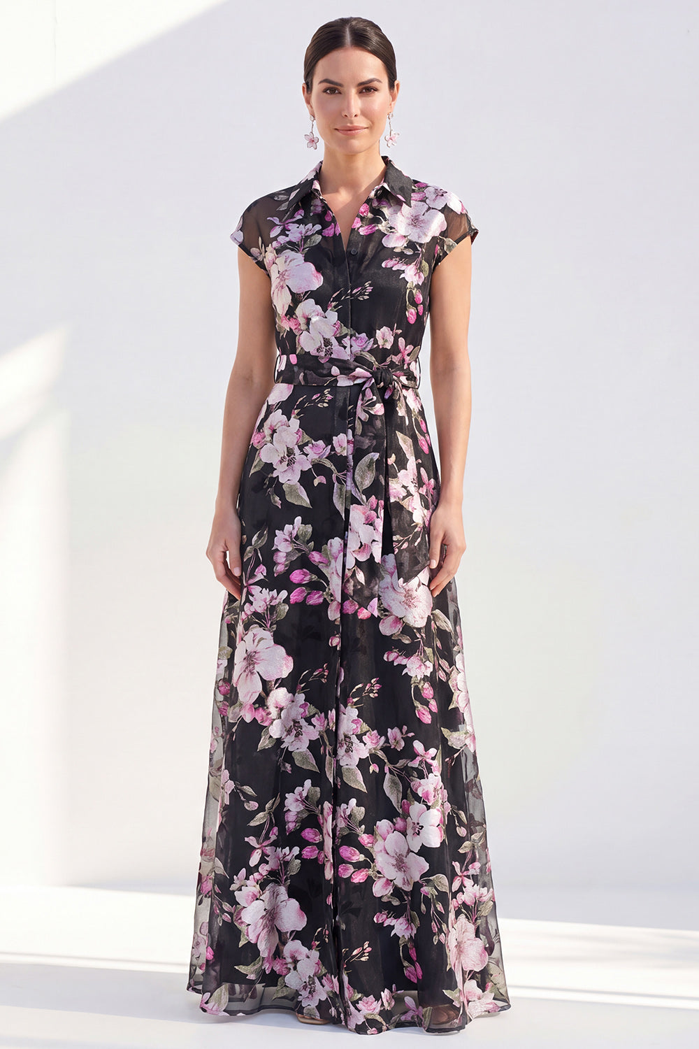 White Long Cap Sleeves A Line Floral Mother of the Bride Dress