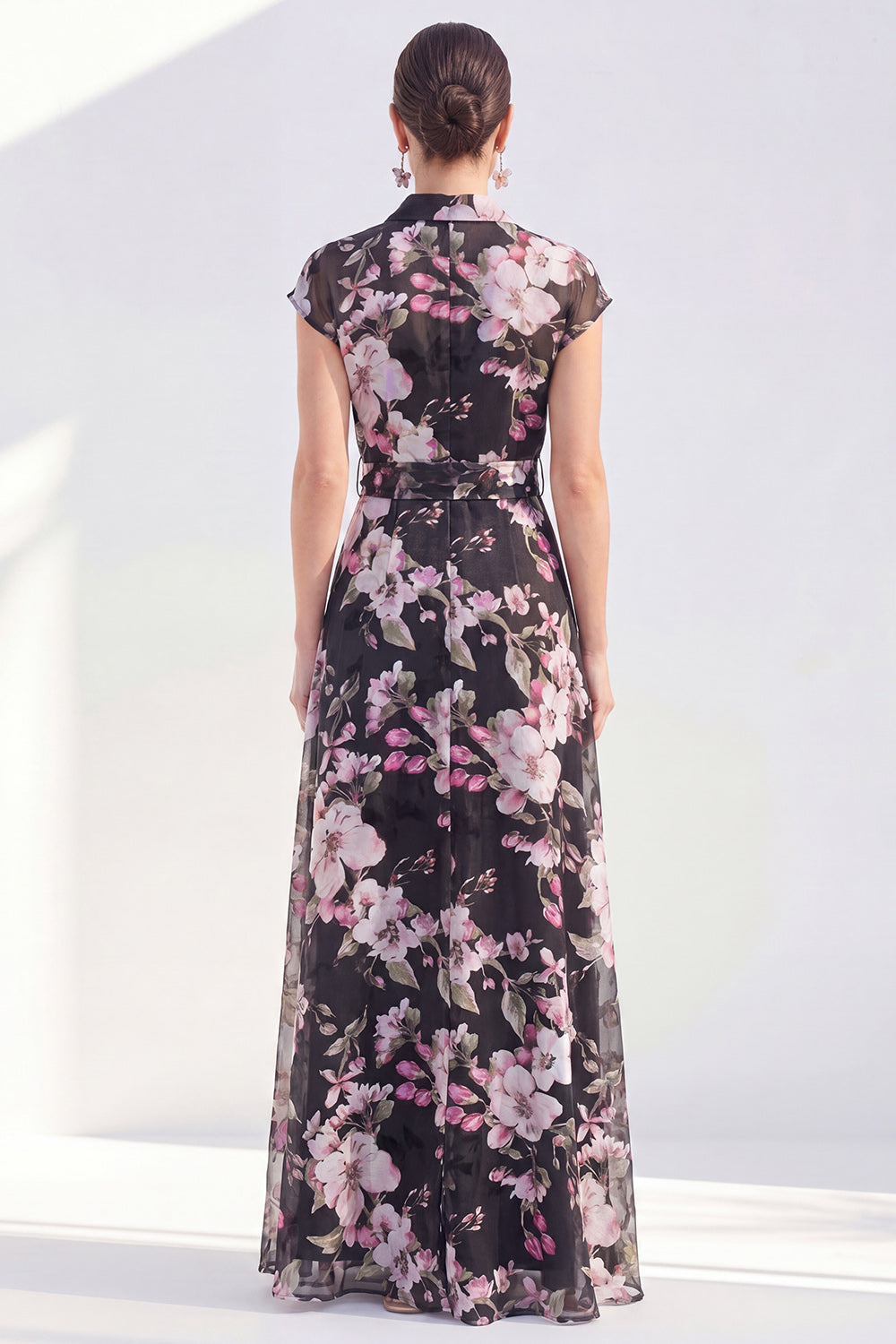 White Long Cap Sleeves A Line Floral Mother of the Bride Dress