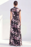 White Long Cap Sleeves A Line Floral Mother of the Bride Dress