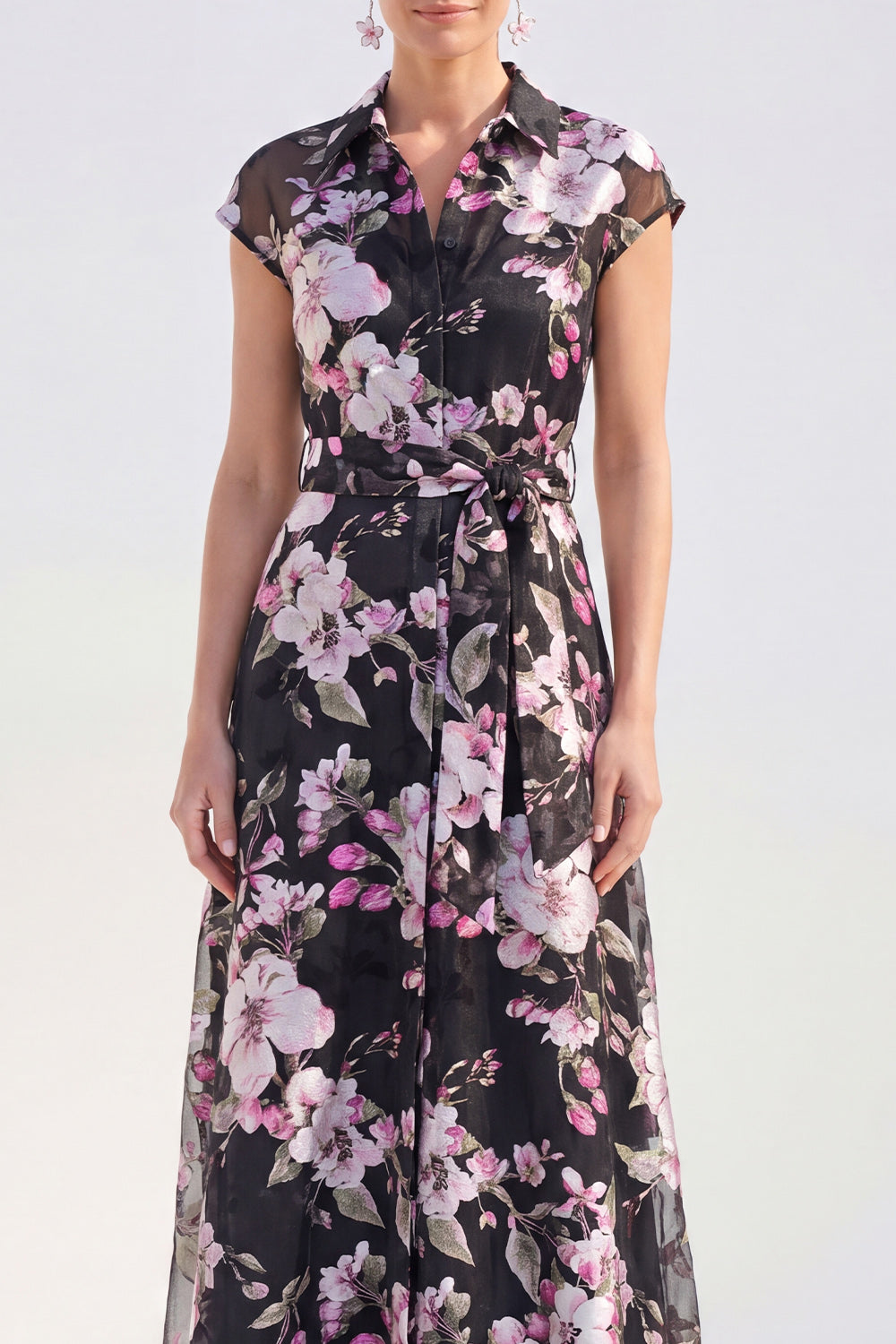 White Long Cap Sleeves A Line Floral Mother of the Bride Dress