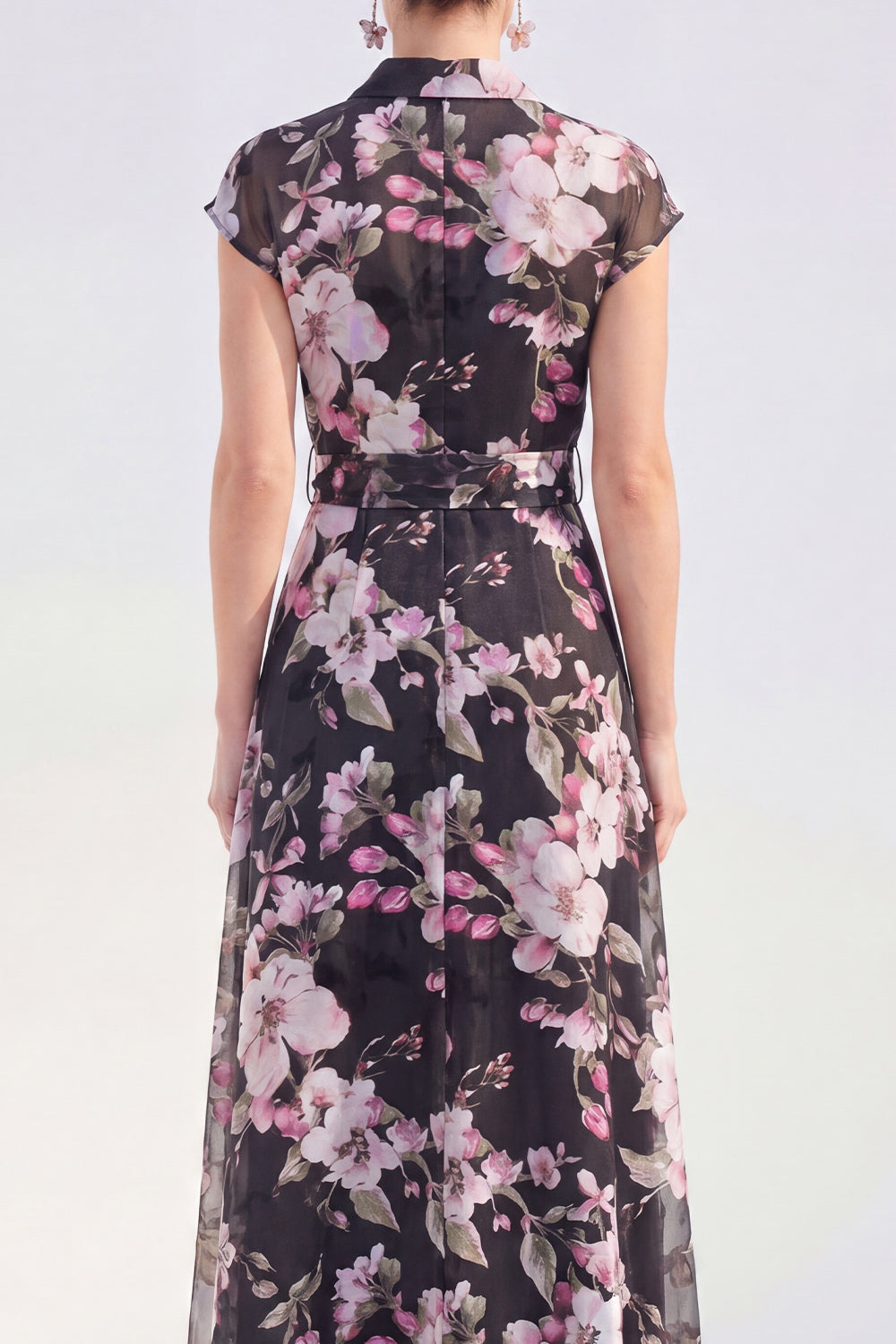 White Long Cap Sleeves A Line Floral Mother of the Bride Dress